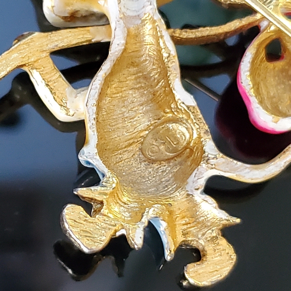 Vintage goldtone enamel hobo mouse brooch pin signed lind-gal 50's - Picture 5 of 10
